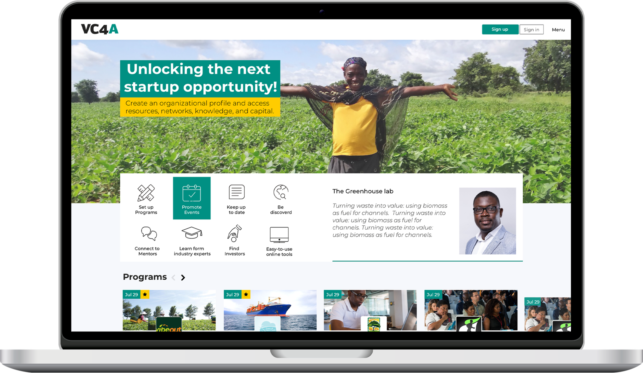 VC4A website redesign mockup - main page example - Portfolio Preview